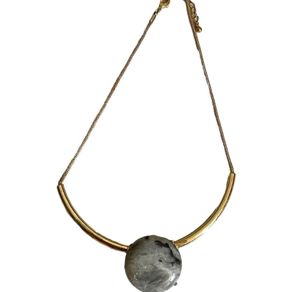 Rainbow Moonstone Collar Necklace with Gold Colored Metal Setting - Picture 6 of 8